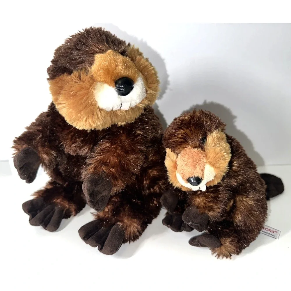 Set Of‎ 2 - Aurora Flopsies Collection BEAVER Soft & Cuddly Plush Stuffed Animal